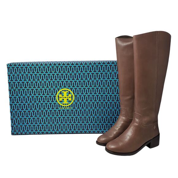 Tory Burch Fulton 55MM Heeled Boot Silky Leather Topo Brown 31148386 Size 7.5 - Picture 2 of 12